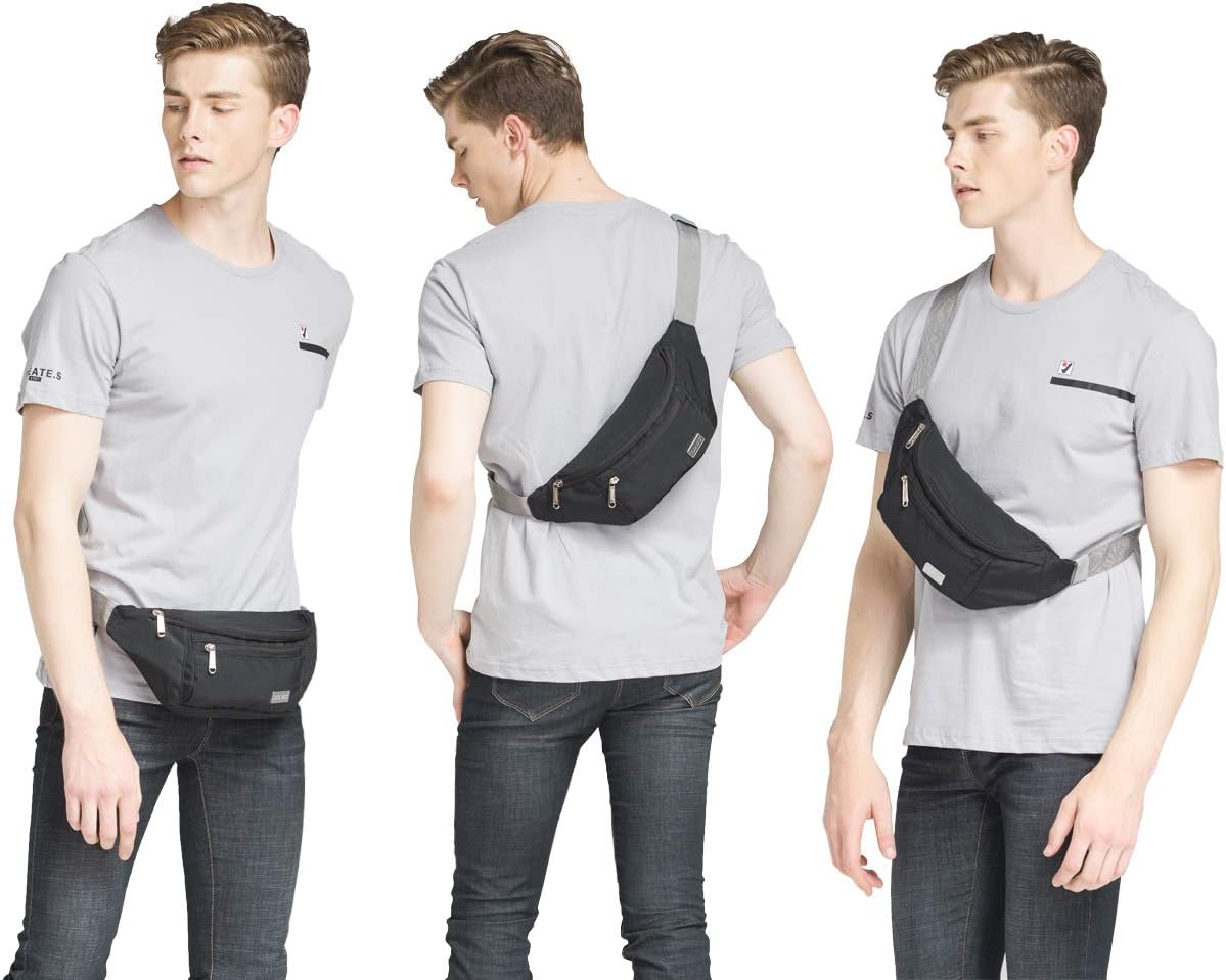 TINYAT Large Fanny Pack Travel Waist Bag Lightweight for Men&Women with Adjustable Strap T206 Blue