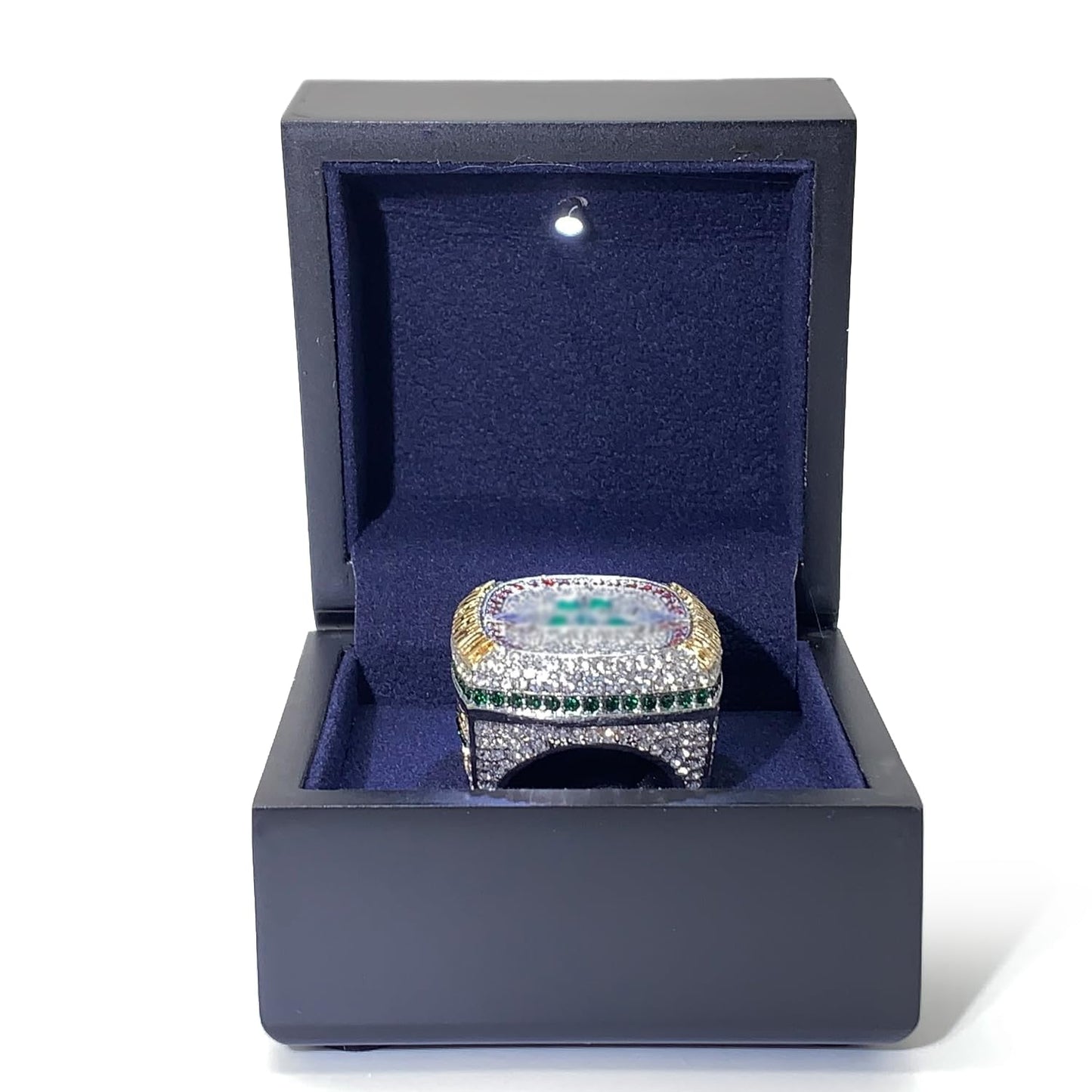 AMOH JERCY Premium Wooden Ring Box with LED Light – Display Gift Case for Championship, Graduation, Retirement, Religious, Memorial Rings – Holds Securely, Ideal for Men’s Collectible Rings