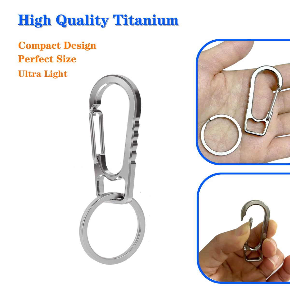 Generic FULLGUEEN Titanium Keychain Carabiner Clip,Multifunctional Keychain Carabiner,EDC Key Clip Anti-Lost Quick Release Key Ring Holder for Daily Use-2PCS, Grey