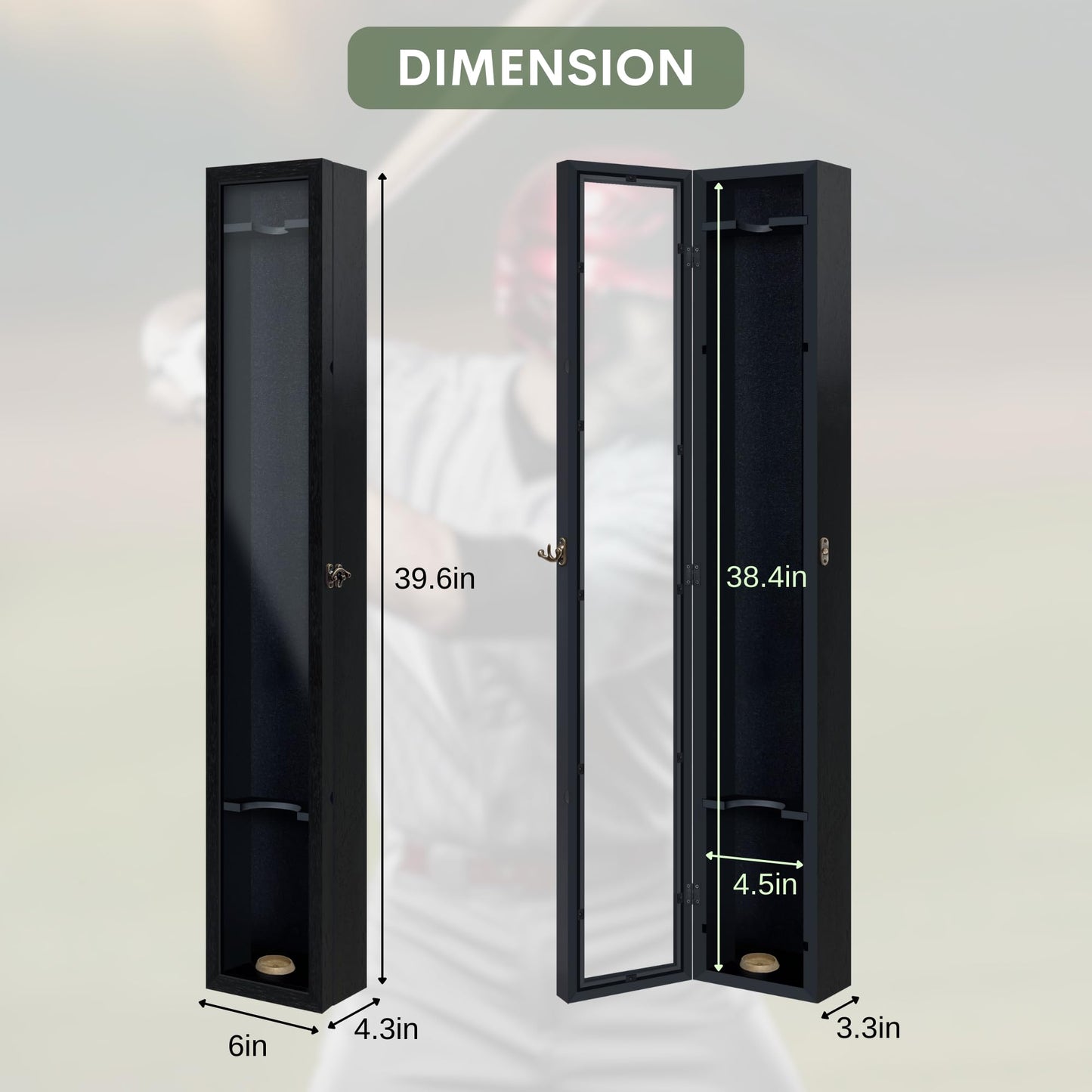 ILOT Baseball Bat Display Case Solid Wood Frame Ball Holder Stand Showcase Display Cabinet with UV Protected Acrylic Wall Mounted Shadow Box Vertical and Horizontal