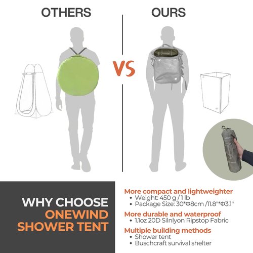 onewind Portable Privacy Shower Tent with Pole, Ultralight Camping Shower Shelter Portable Toilet Tent Bathroom Tent Privacy Changing Dressing Room for Outdoor Use Camping Hiking Backpacking