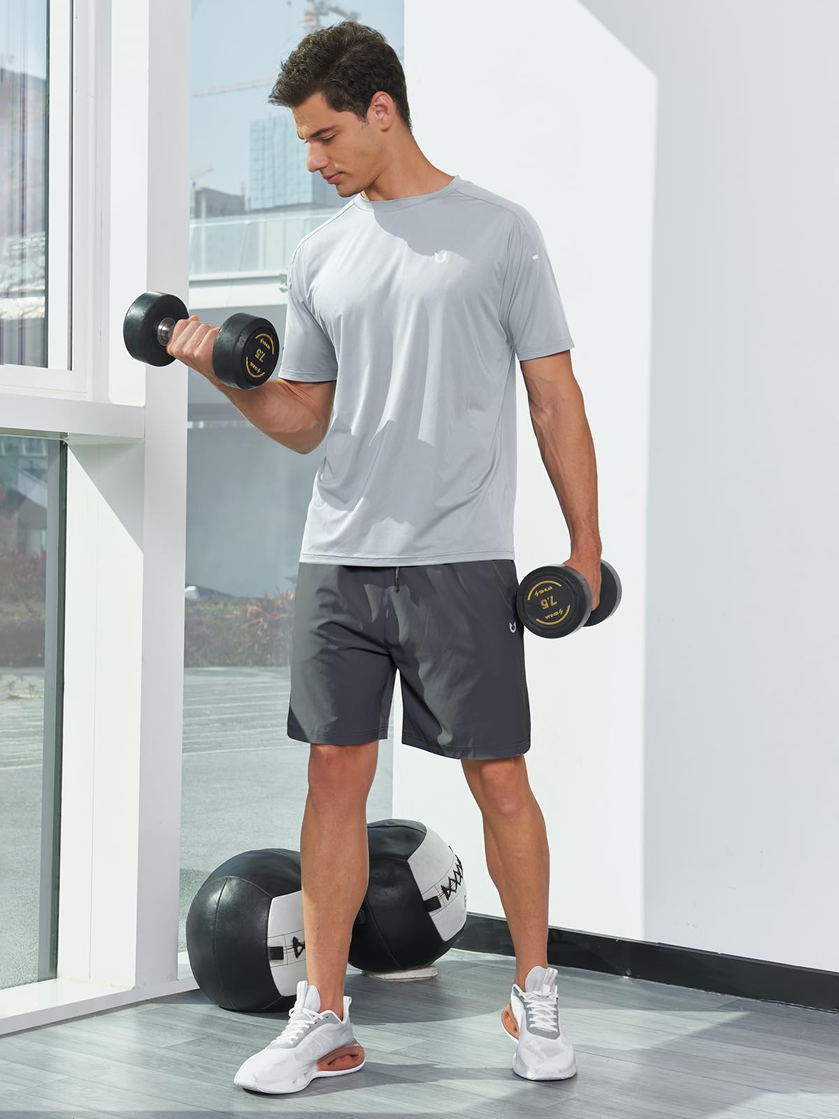 NORTHYARD Men's Athletic Running T-Shirts Quick Dry Workout Shirts Short-Sleeve Sports Gym Tee Tops Performance Activewear Lightgrey XL