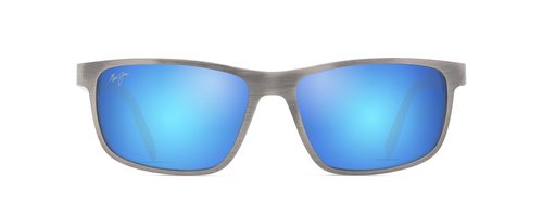 Maui Jim Men's Anemone Polarized Rectangular Sunglasses, Brushed Dark Gunmetal/Blue Hawaii, Medium