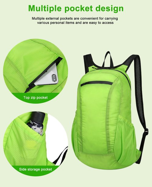 LOPURS 8L Ultra Lightweight Hiking Backpack, Portable Foldable Waterproof Backpack, Small Travel Daypack, Travel Outdoor Foldable Shoulder Bag, Waterproof Packable Back Pack for Women Men (Green)