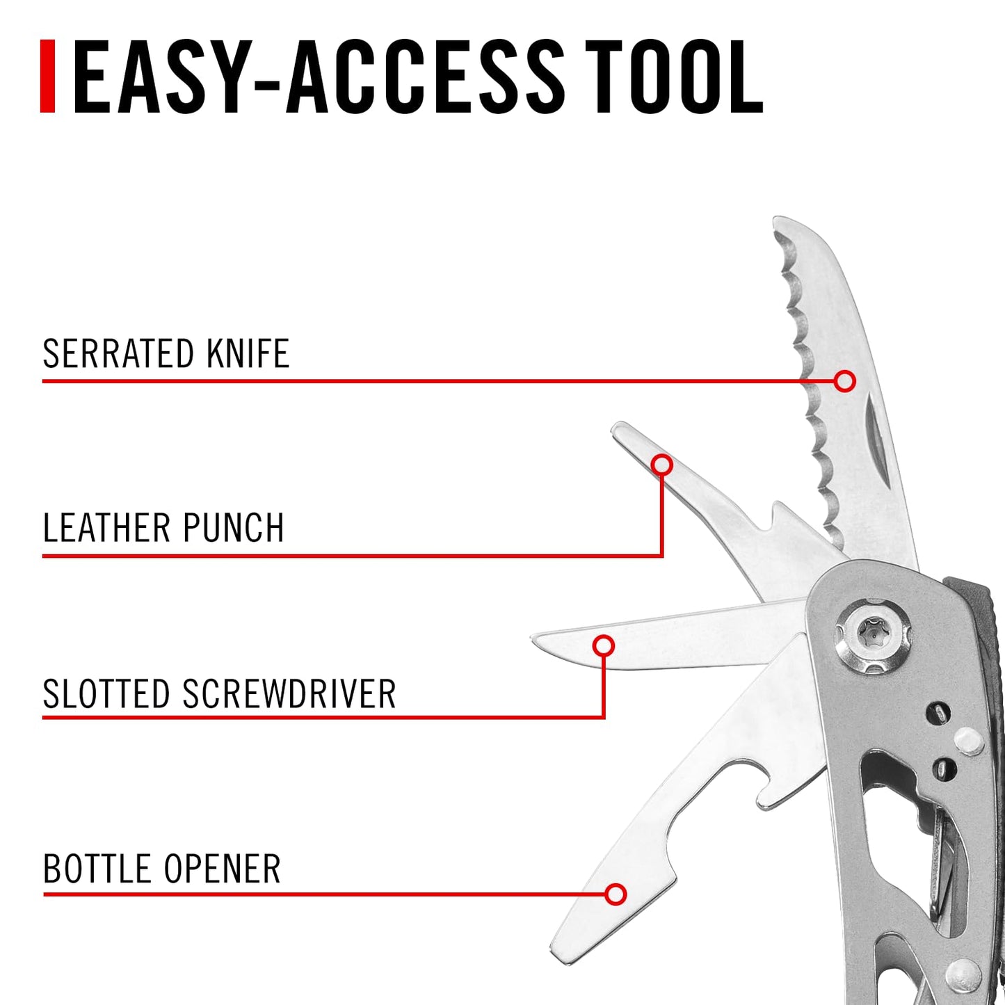 COAST CT211 11-in-1 Stainless Steel Multi-Tool, Multi-Plier, Wire Cutter, Serrated knife, Mini Knife, 3 Screwdrivers, File, Nail Cleaner, Leather Punch and Bottle Opener - EDC