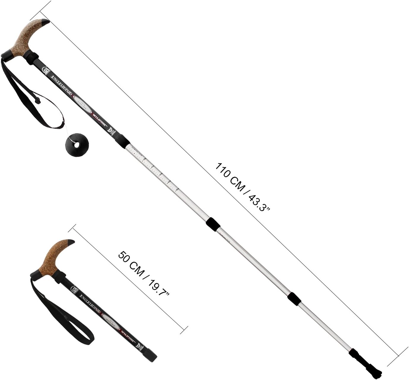 Aluminum Alloy Quick Lock Trekking Pole Anti-Shock Walking Stick Adjustable Cane Crutch for Mountains Trekking Hiking,Ultralight Collapsible with Cork Grips Tungsten Tips