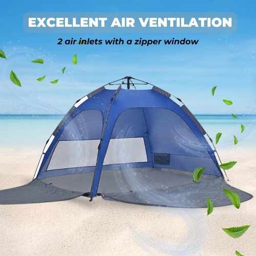ROFFT 2-Person Pop-Up Camping Tent – Instant Setup, Water-Resistant, Lightweight Dome with Dual Mesh Doors & Extensible Porch – Ideal for Beach, Hiking & Backpacking (Blue)
