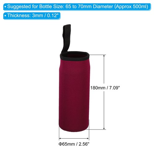 PATIKIL 65mmx180mm Water Bottle Sleeve, 4 Pack Neoprene Insulated Bottle Bag Holder Carrier Pouch with Finger Strap, Wine Red