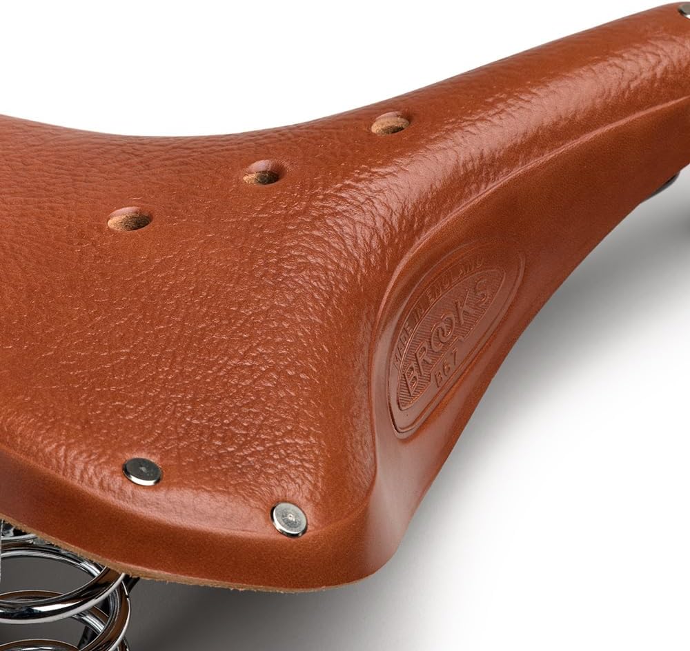 Brooks England B67 Short, Leather Bike Saddle with Suspension Springs