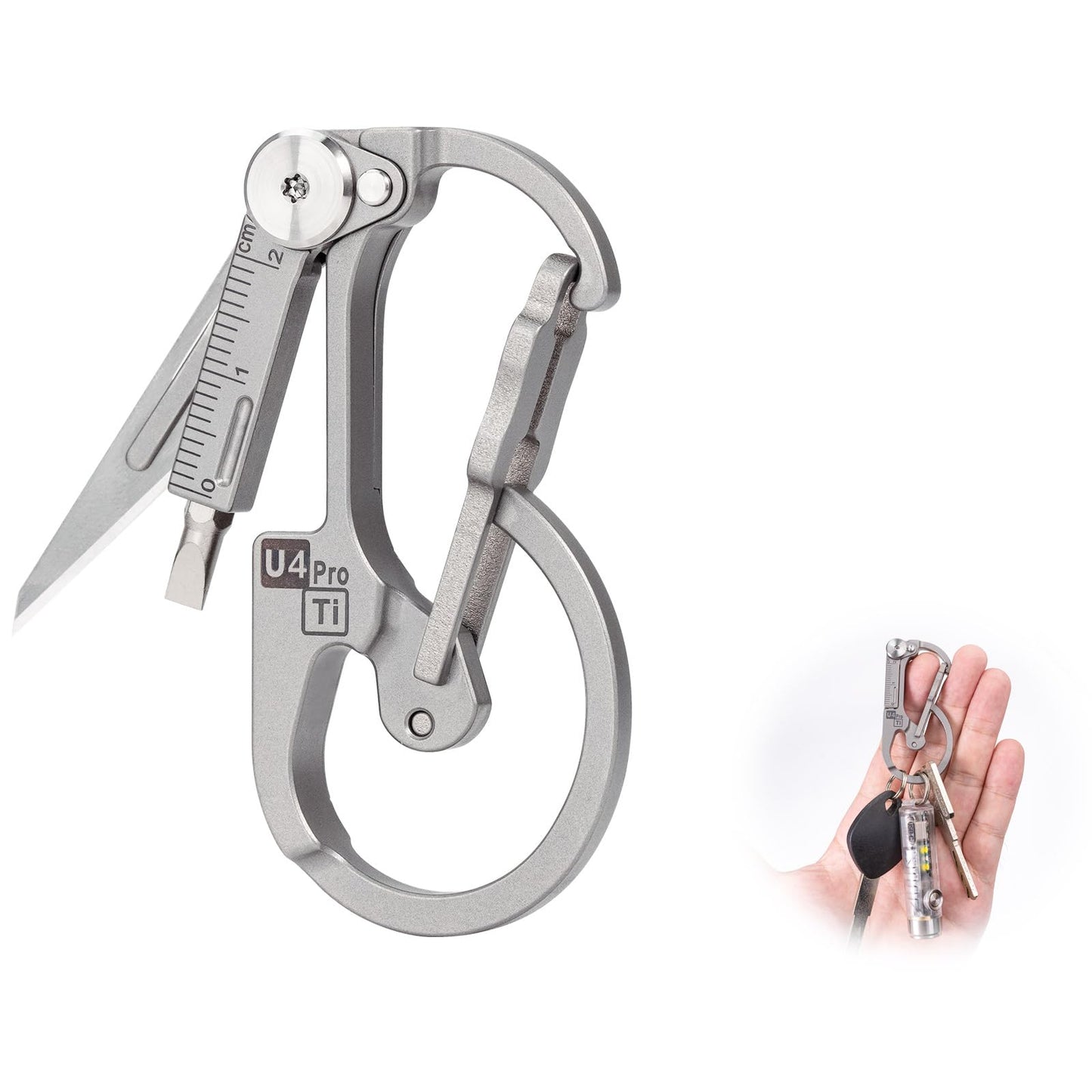 (Upgraded) RovyVon U4 Pro+ Plus Titanium Carabiner Clip, Small EDC Carabiner Keychain Multitool Hidden Folding Knife and Dual-Bit Screwdriver Set, Utility EDC Gadgets for Men Outdoor Daily Carry