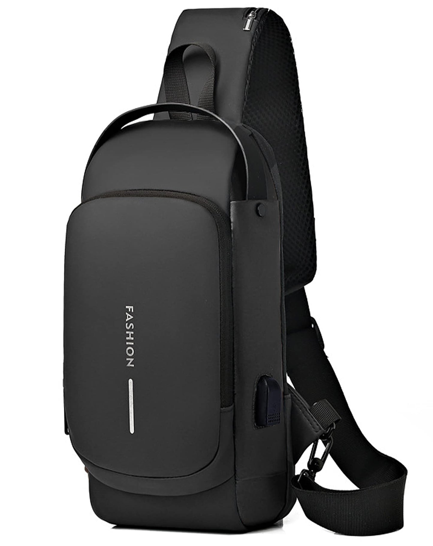 Geanbun Sling Bag for Men Anti-Theft USB Crossbody Backpack Waterproof Chest Daypack Lightweight Shoulder Bag (Black)