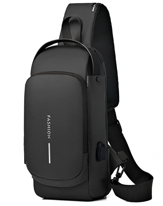 Geanbun Sling Bag for Men Anti-Theft USB Crossbody Backpack Waterproof Chest Daypack Lightweight Shoulder Bag (Black)