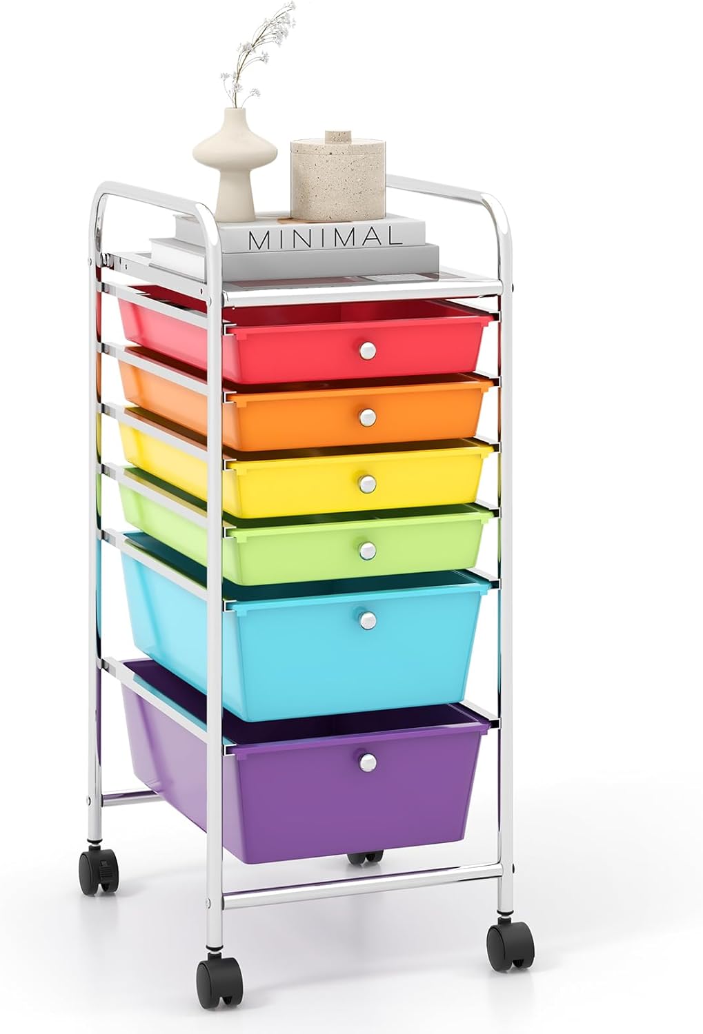 RELAX4LIFE 6-Drawer Rolling Storage Cart - Classroom Organization on Wheels w/Removable Plastic Drawers, Mobile Art Craft Cart for School Paper Home Office, Utility Cart with Drawers (Macaron)