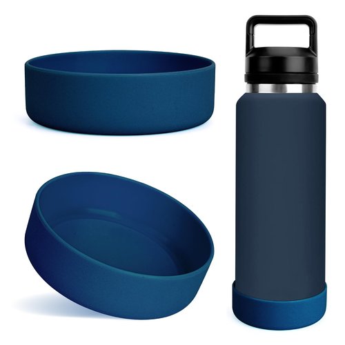Linkidea Water Bottle Boot Compatible with YETI Rambler Bottle 36oz, Silicone Anti-Slip Water Bottle Bottom Sleeve Cover Protector, Bottle Bumper (Navy Blue / 2 Pack)