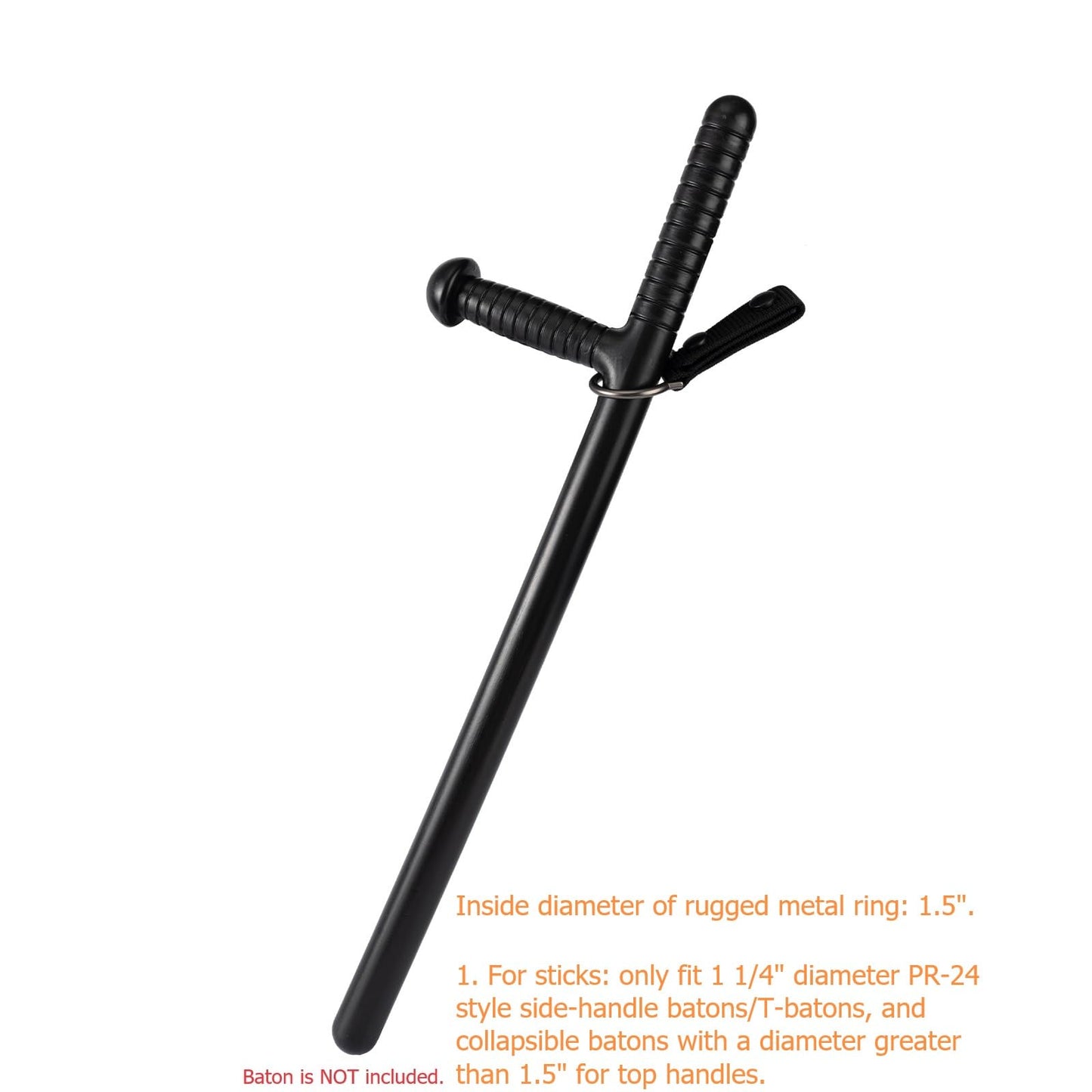 TACNEX Side Handle Baton Holder D/C Cell Flashlight Carrier 1.5" Metal Ring Police Stick Holster Nylon Strap Duty Belt Keeper