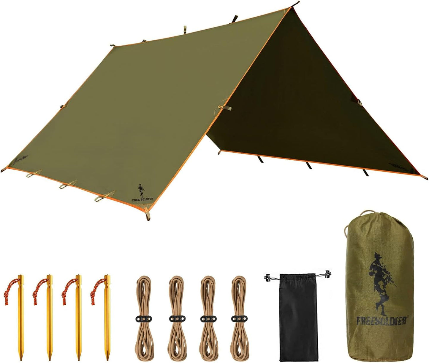 FREE SOLDIER Waterproof Portable Tarp Multifunctional Outdoor Camping Traveling Awning Backpacking Tarp Shelter Rain (Brown 10×10.5ft)