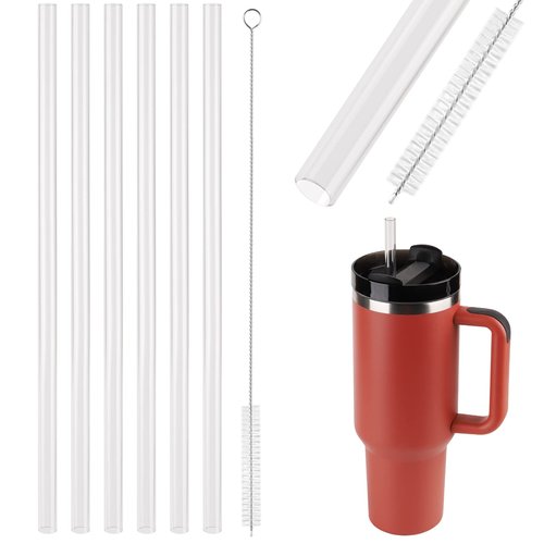 Replacement Straw Compatible with Stanley 40 oz 30 oz Cup Tumbler, 6 Pack Reusable Straw with Cleaning Brush, Plastic, Clear