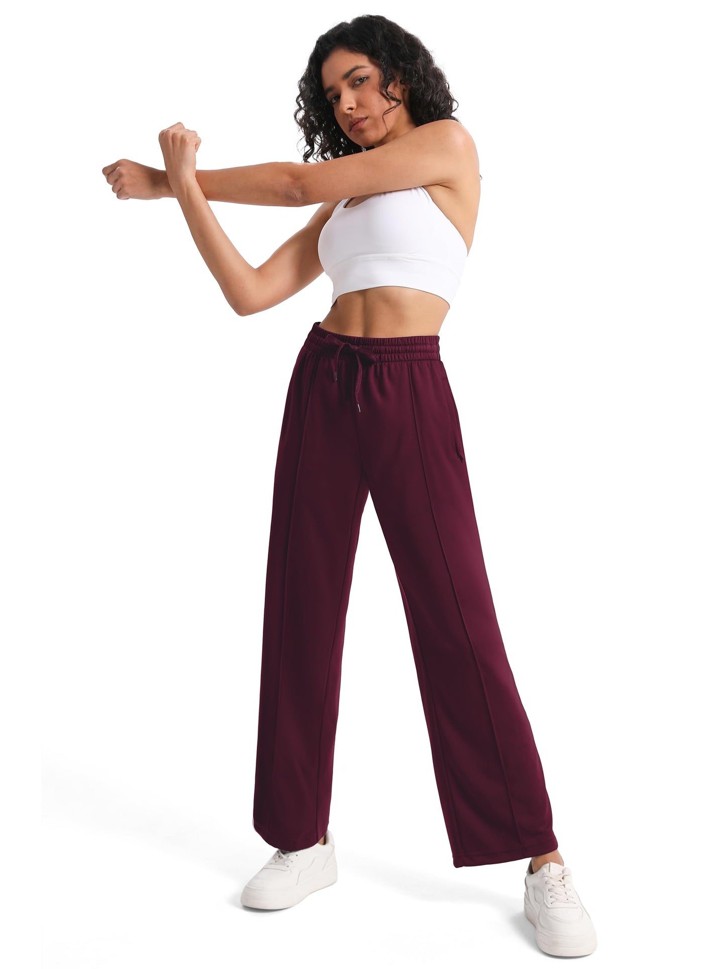 Tapata Women's 30" Inseam Regular Track Pants Loose Straight Leg Jogging Sweatpants Warm-Up Sports Athletic Running, Burgundy, M