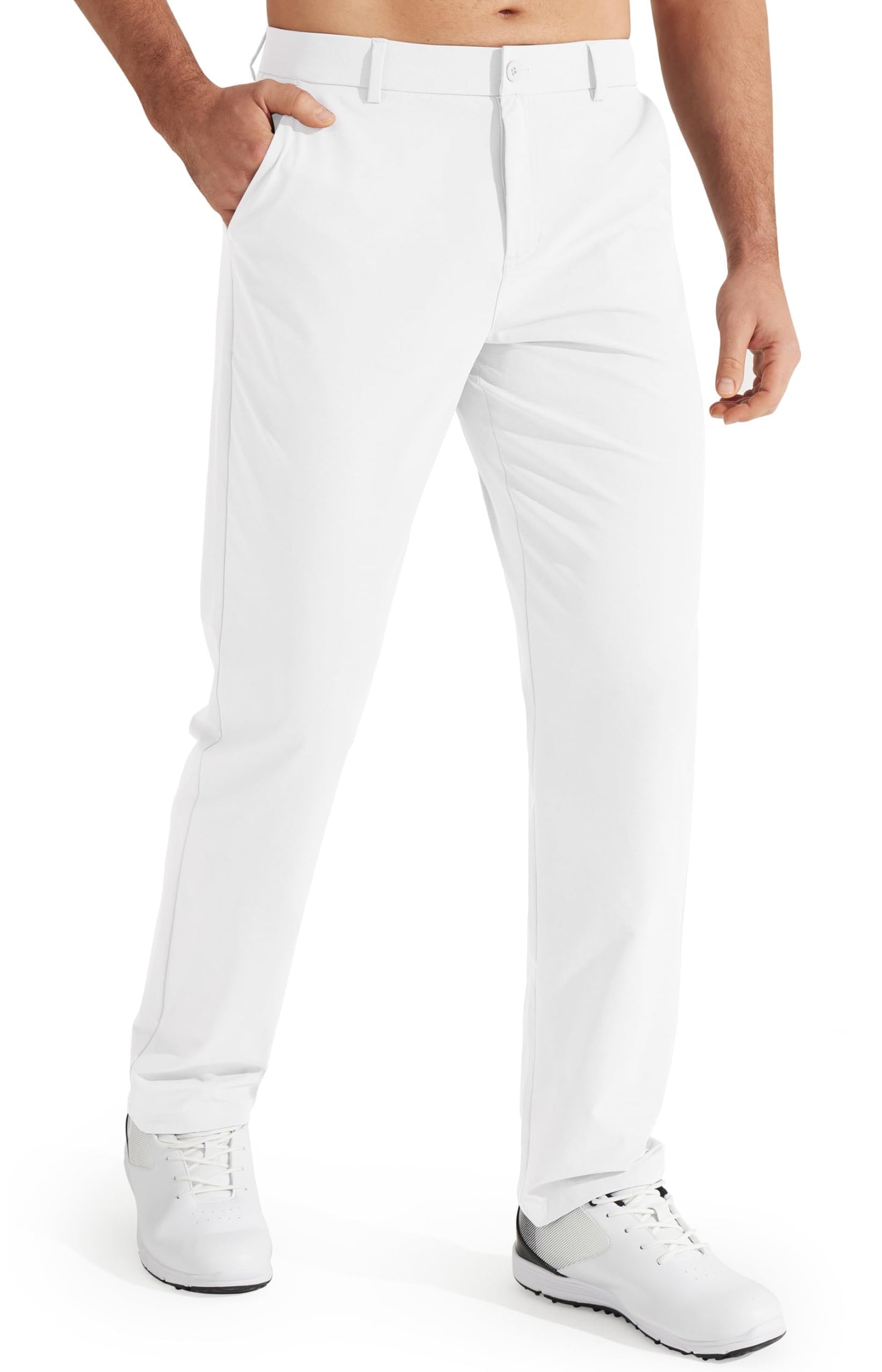 Libin Mens Golf Pants Stretch Work Dress Pants 30" Quick Dry Lightweight Business Casual Pant for Men Comfy Water Resistant with Pockets, White, 40W x 30L