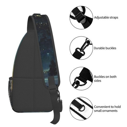 Wizard Castle Halloween Sling Bag Crossbody Backpack for Women Men Hiking Travel Bag Pouch Small Daypack Casual Pack Lightweight Cross Chest Bag Outdoor