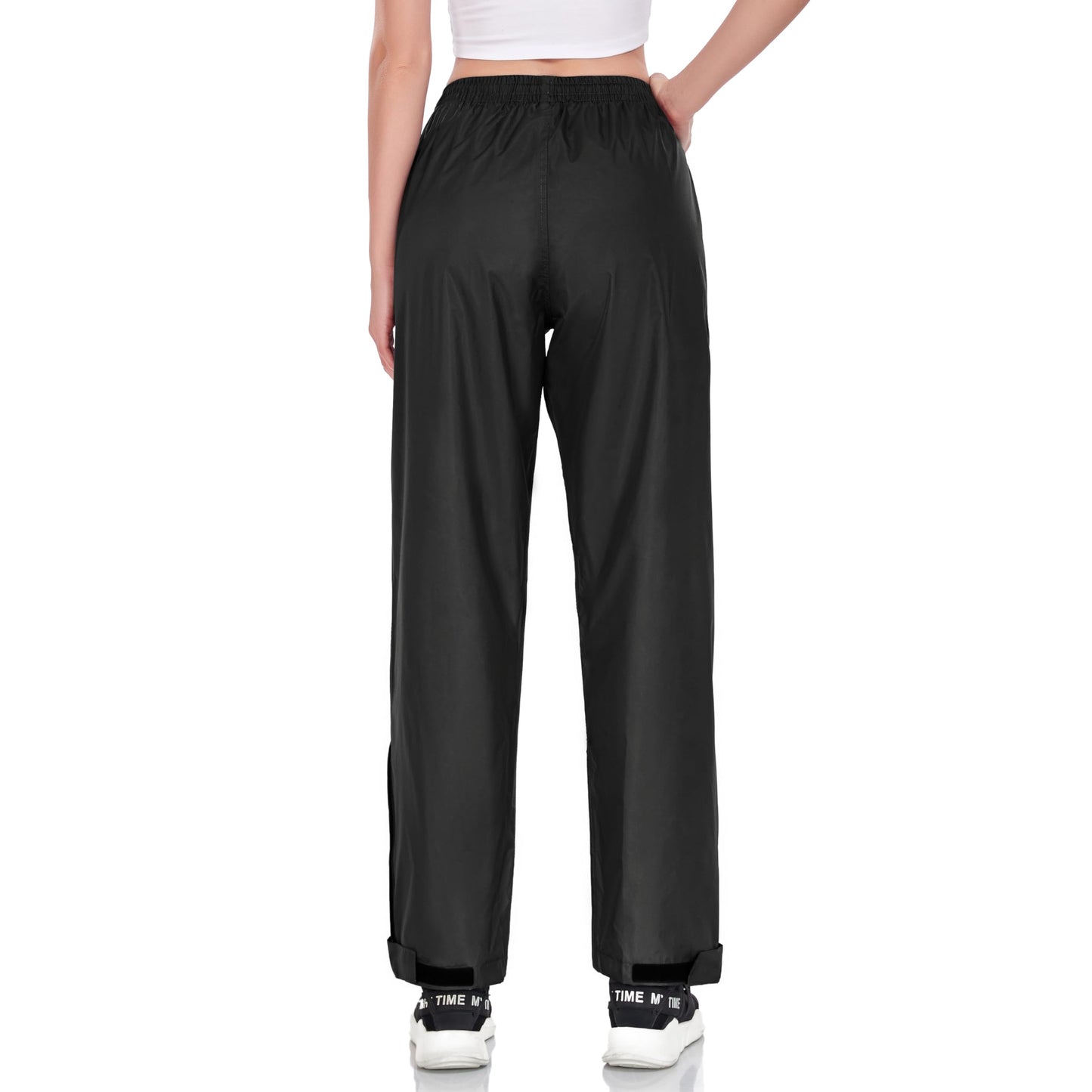 JAEZZIY Women's Rain Pants Waterproof Lightweight Packable Rain Pants Women Windproof Hiking Pants for Outdoor, Fishing (Black M)