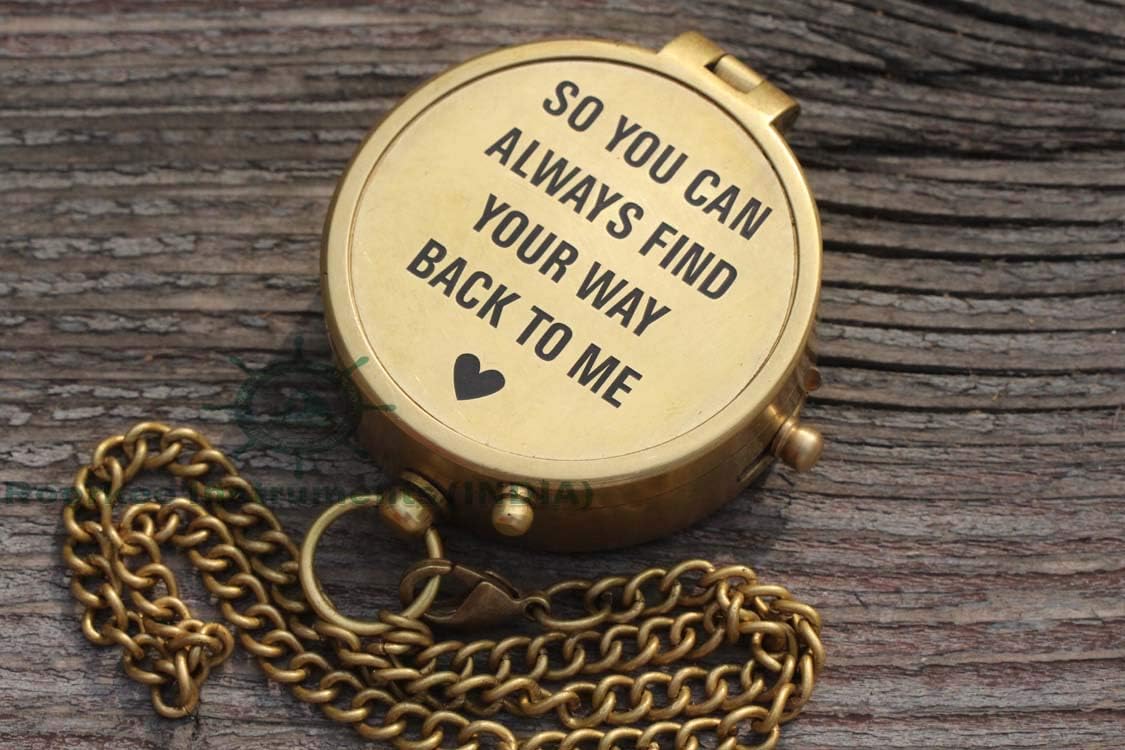 RII Solid Brass Personalised Compass Gifts with Engraved Message, Graduation Day, Birthday, Father to Son, Romantic Gift