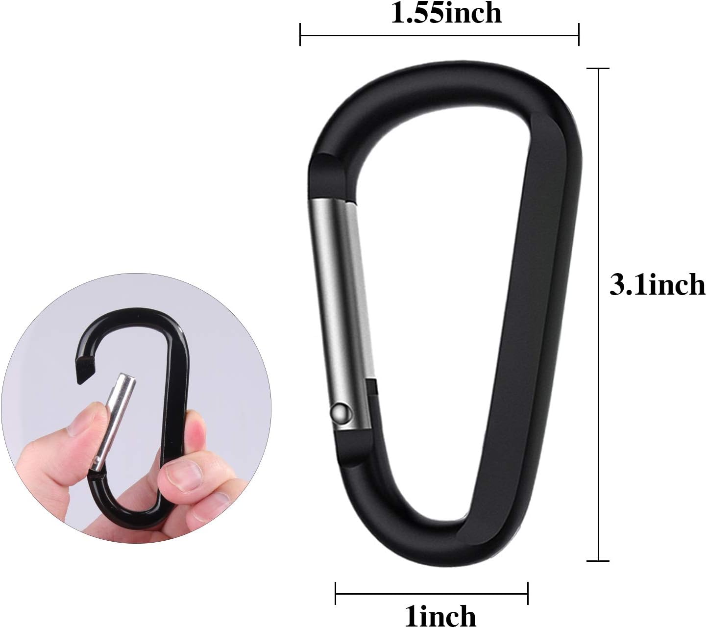 6PCS Black Carabiner Caribeaner Clip,3" Large Aluminum D Ring Shape Carabeaner with 6PCS Keyring Keychain Hook…