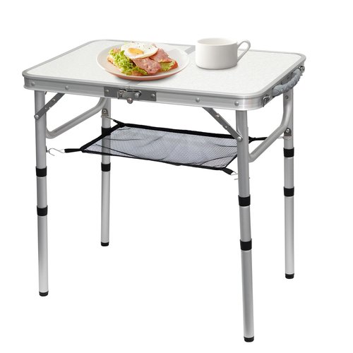 pollilar Small Camping Table 2Ft Folding Table 3 Adjustable Height Portable Lightweight Table Aluminum Fold Up Dining Table for Picnic,Beach BBQ,Cooking, Bed Working Outdoor & Indoor