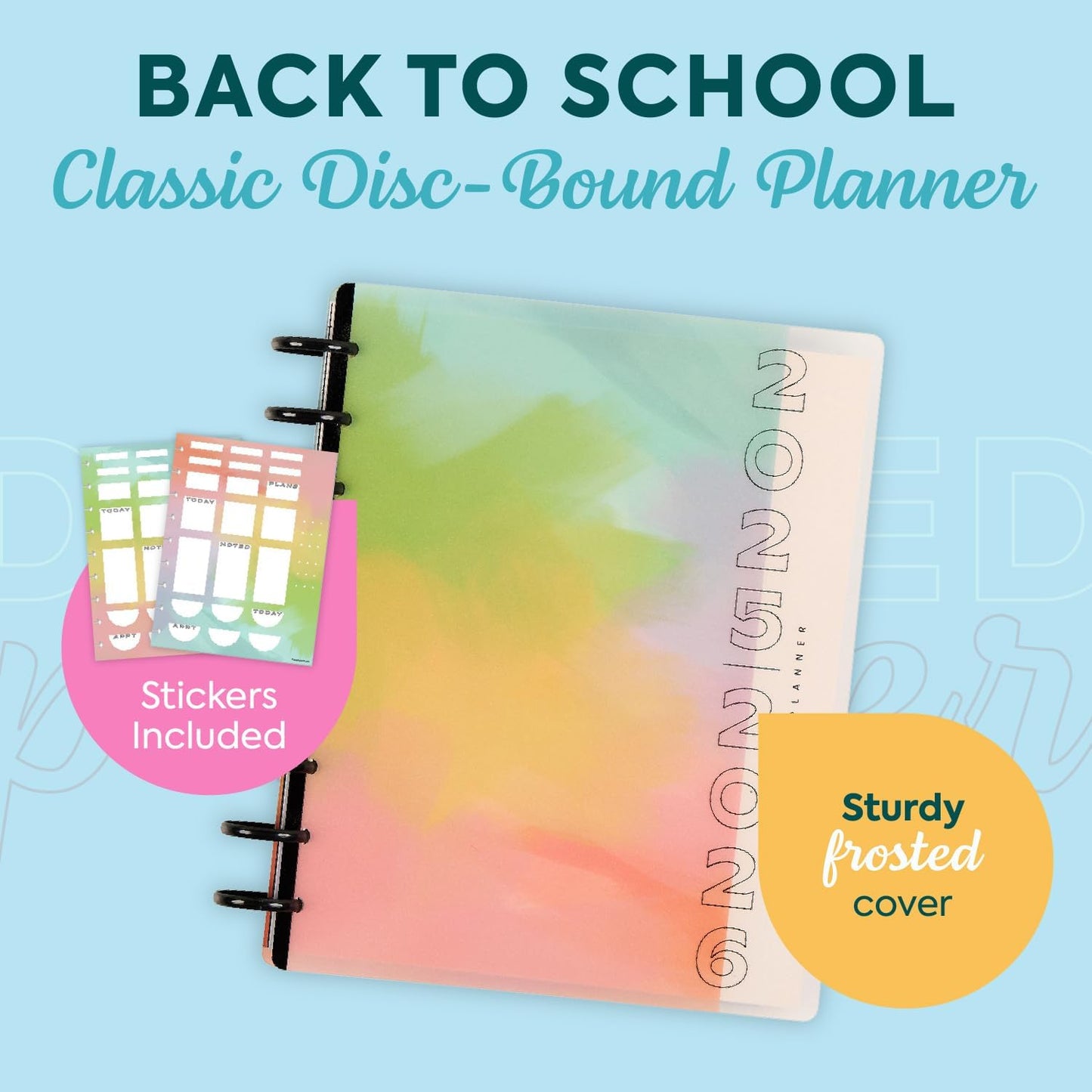 Happy Planner Disc-Bound 12-Month July 2025–June 2026 Planner with 3 Extra Months, Classic Size, Teacher Layout, Teacher Notes, 7" x 9.25”