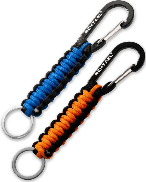 REHTAEL Carabiner Key Chain for Men/Women, Military Braided Paracord Keychain w/Hook Clip D Ring, Heavy Duty Parachute Key Lanyard for Keys/Backpack, Camping/Hiking 2Pcs (Black Blue & Black Orange)