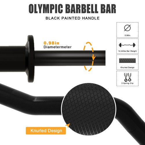 Olympic EZ Curl Barbell Bar, 48-inch Curling Bar, Fits 2-inch Weight Plates, Strength Training Bar for Squats, Hip Thrusts, Bench Press, and Weightlifting, with 2 Spring Collars (350LBS Weight Capacity） (Black EZ Curl Barbell)