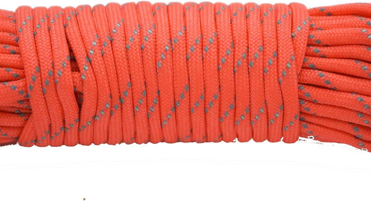 100FT Reflective Paracord 7 Core 550 Parachute Cord (Orange Red)