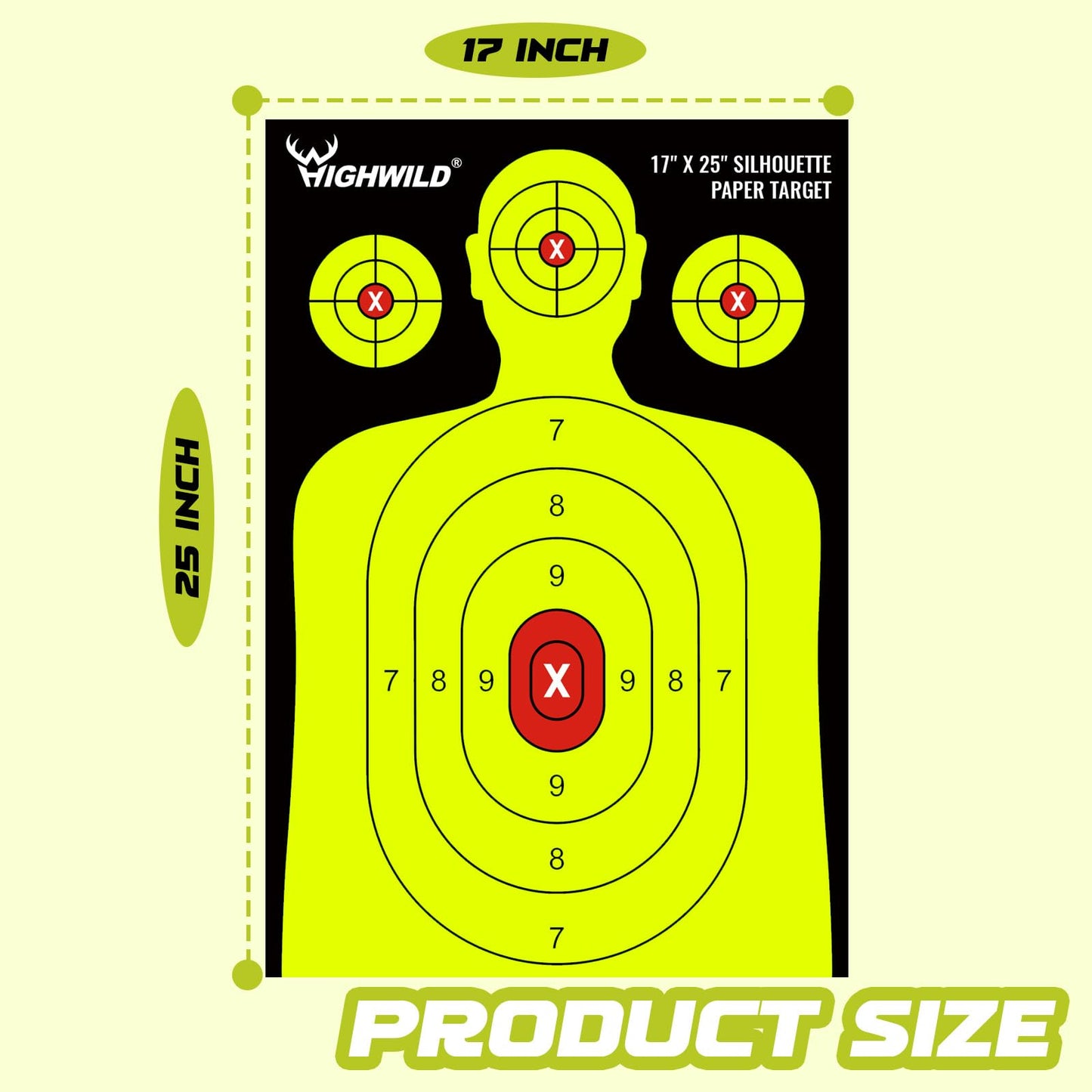 Highwild Shooting Range Silhouette Paper Target - 17X25 Inches (25 Pack, Black & Yellow)