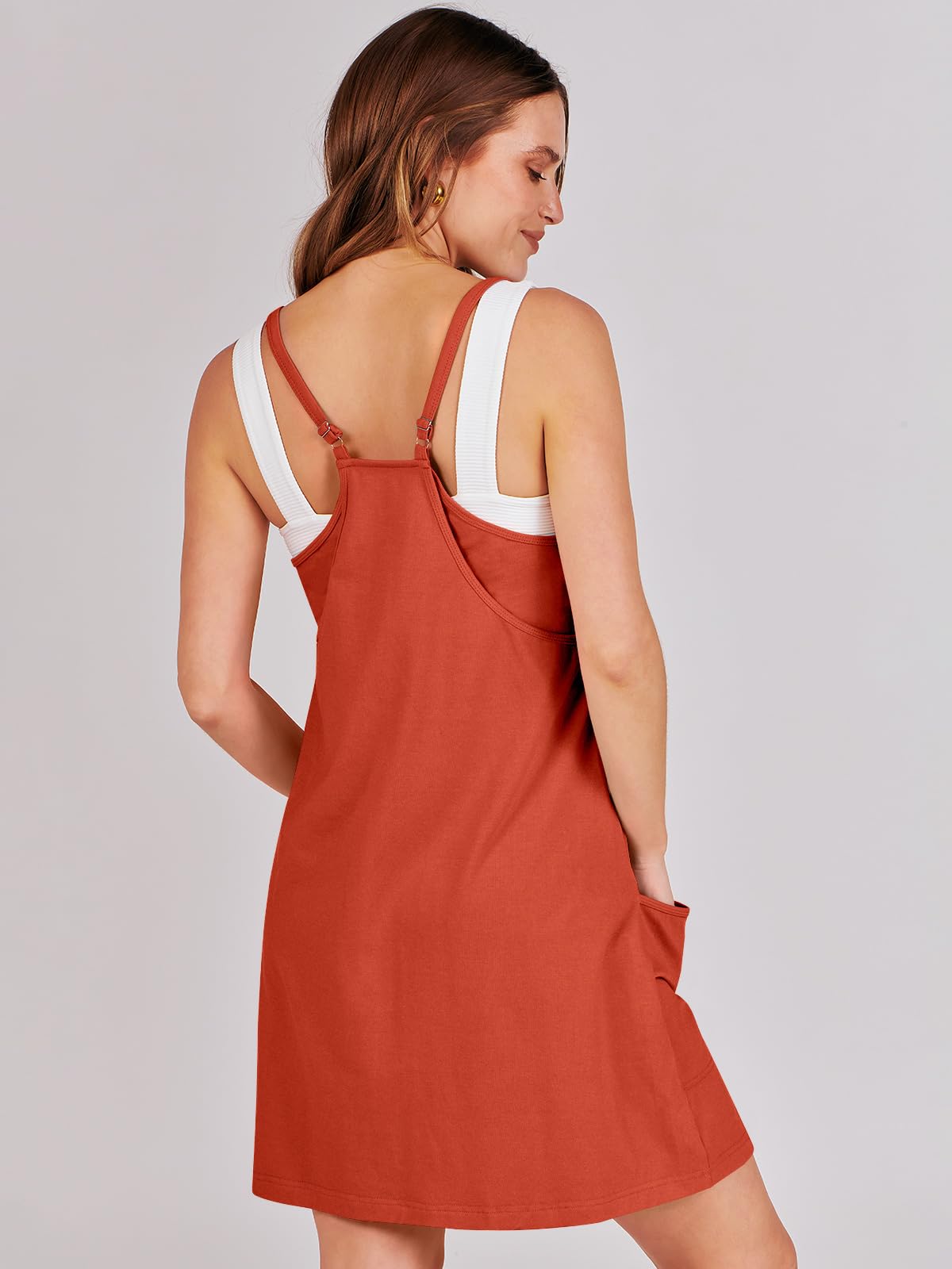 ANRABESS Women Athletic Dress Summer Tennis Workout Active Sports Mini Romper Dress Built in Shorts Travel Vacation Clothes Red XX-Large