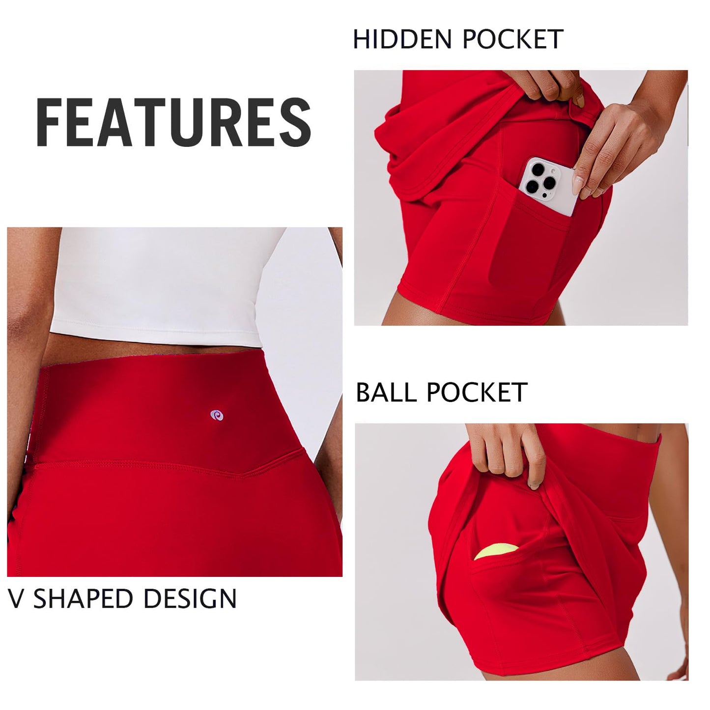 PINSPARK Skorts for Woman Stretchy Tennis Skirts Built-in Shorts Workout Skort Skirts Lightweight Golf Skort Activewear, Red Small