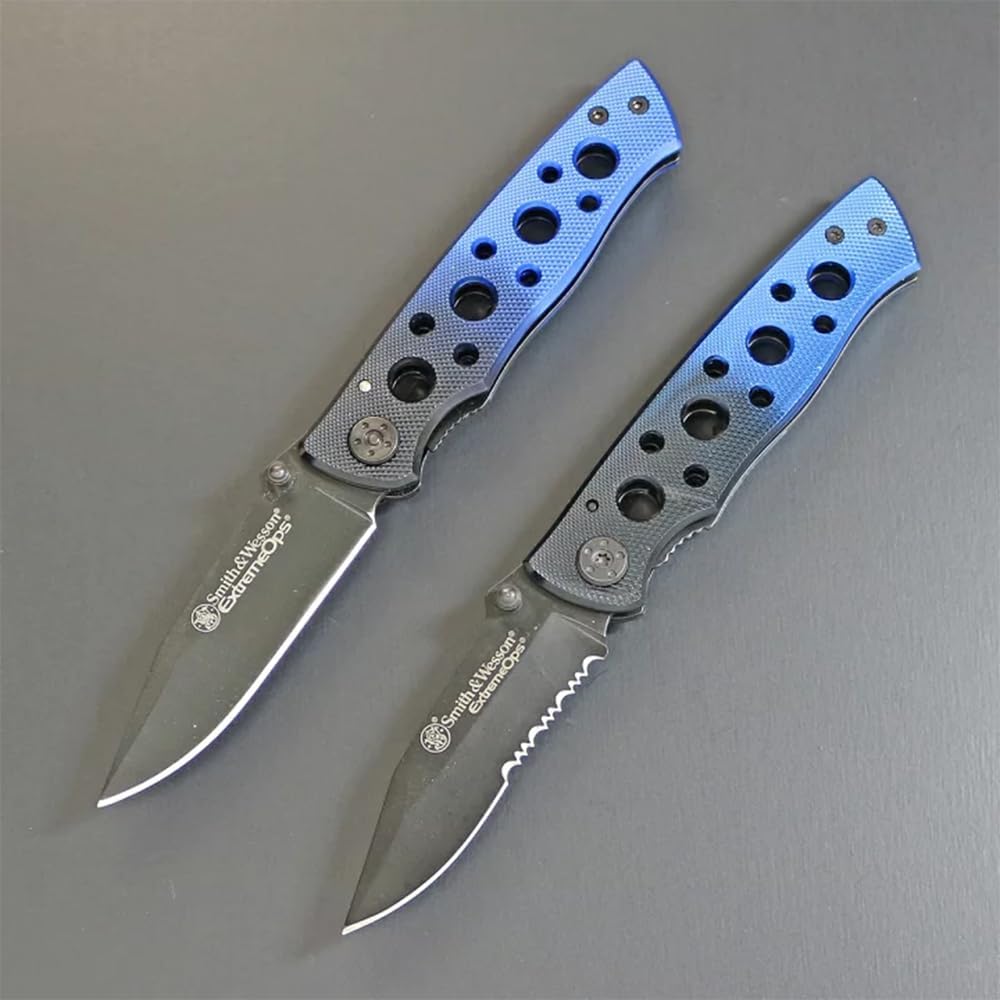 Smith & Wesson Extreme Ops CK111S 7.3in S.S. Folding Knife with 3.1in Serrated Clip Point Blade and Aluminum Handle for Outdoor, Tactical, Survival and EDC