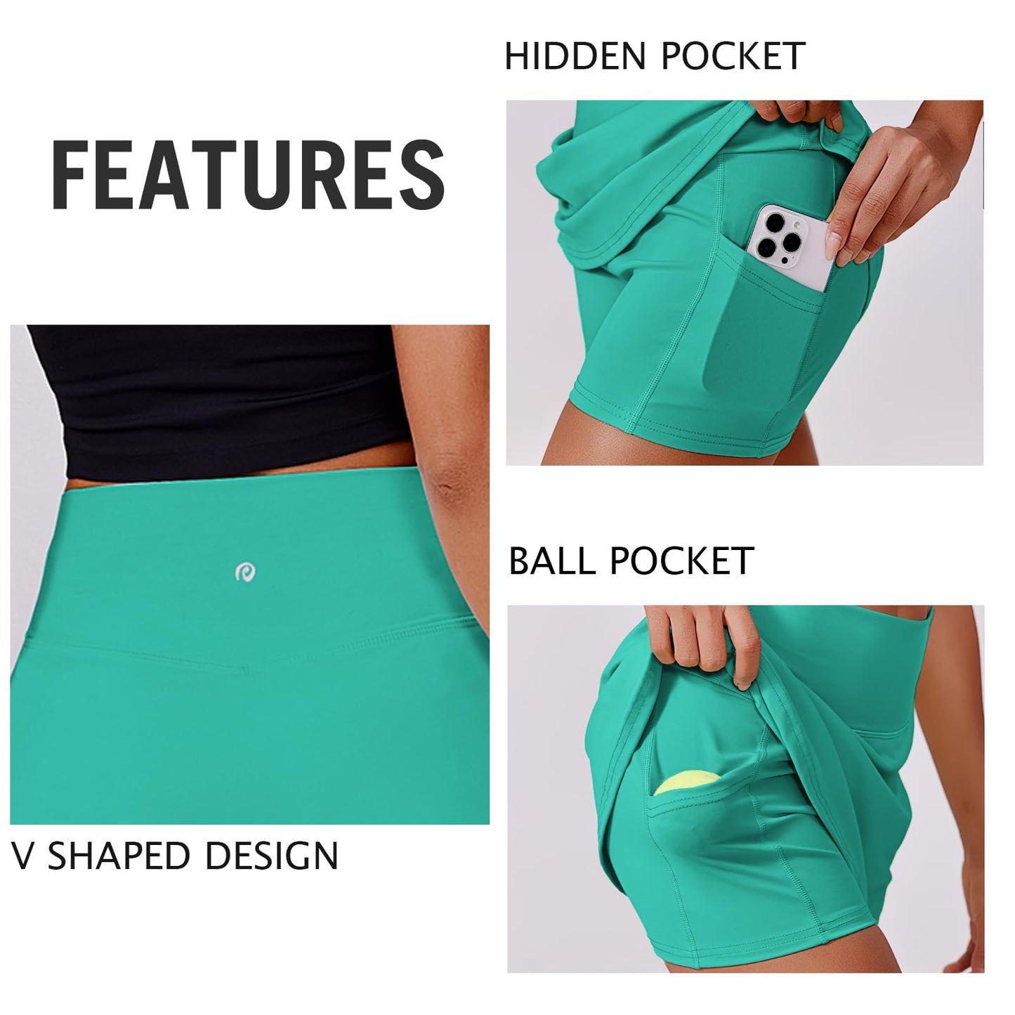 PINSPARK Womens Tennis Skirt High Waisted Cute Athletic Skort Quick Dry Golf Skirts with Pockets Shorts, Turquoise XS