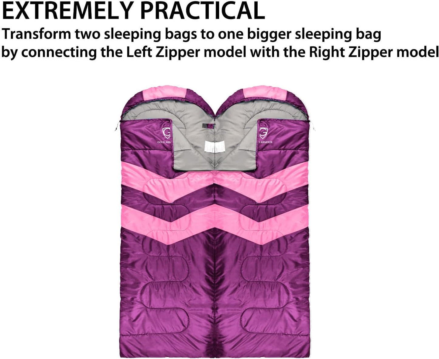 Gold Armour Sleeping Bags for Adults Cold Weather & Warm - Backpacking Camping Sleeping Bag for Kids 10-12, Girls, Boys - Lightweight Compact Camping Essentials Gear Accessories, Left Zipper