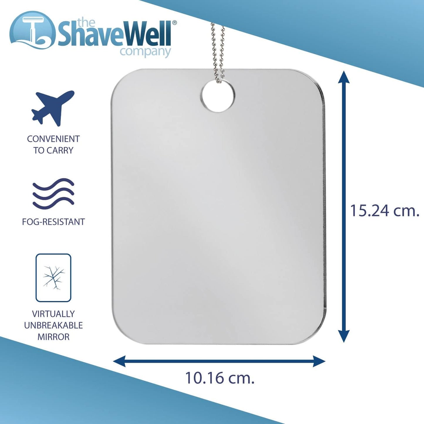 Shave Well Camping Anti-Fog Shaving Mirror | Fogless Hanging Mirror with Chain for Tent, Shower, Signaling, Hiking, and Backpacking | Virtually Unbreakable and Lightweight