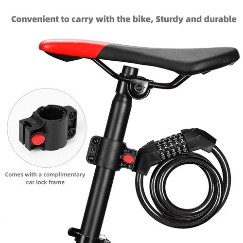 Bike Lock Cable 5 Digit Combination High Security Resettable Cable Lock Anti-Theft Accessories for Mountain Bike Road Bicycle Electric Bike Scooters