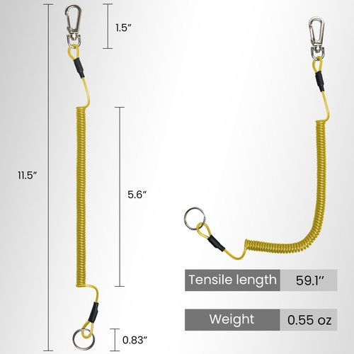 Pristis 6 pcs Fishing Coiled Lanyards, Heavy-duty Retractable Keychain Pole Tether, Stretchy Safety Leash with Steel Wire Carabiner, Board Rod Strap Accessory for Tools Gear Tackle Kayak, Black & Blue
