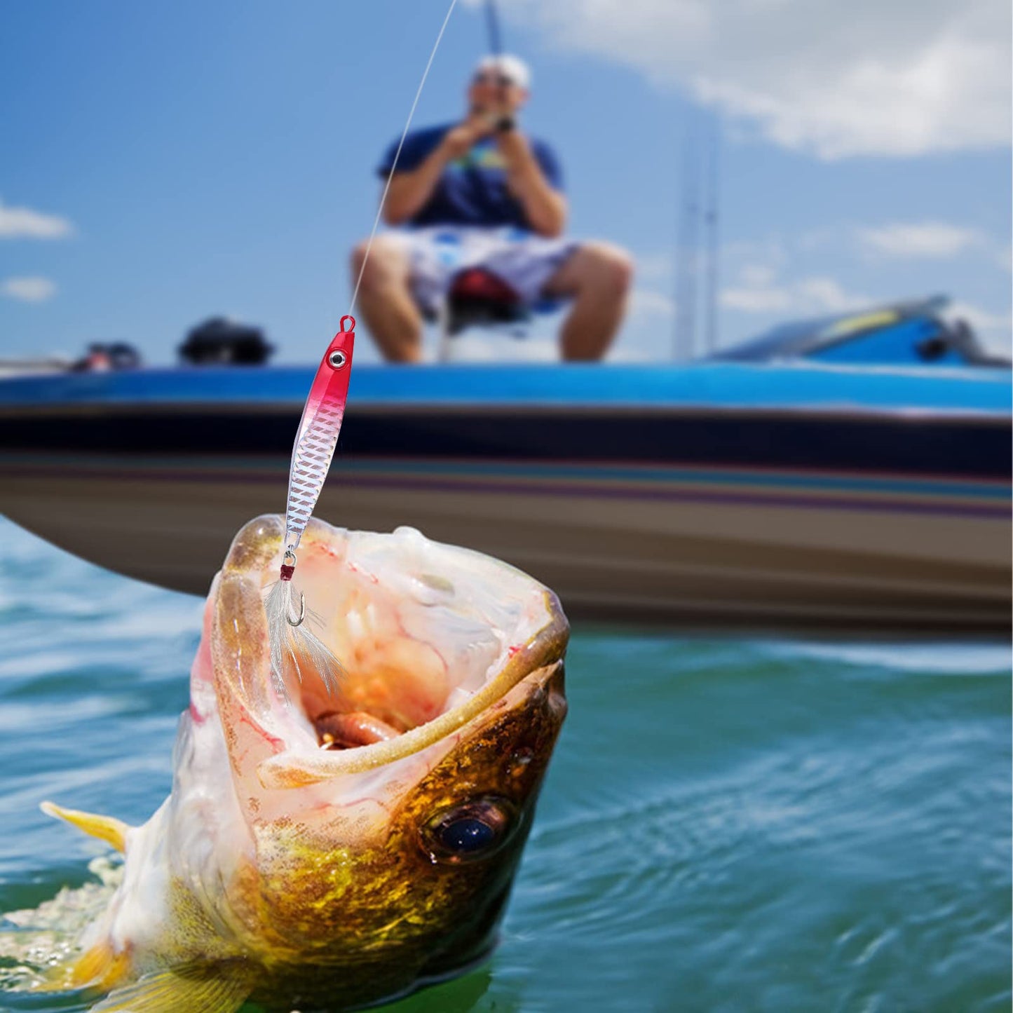 IZA Fishing Lead Jigs Lures 5PCS Saltwater Fishing Lures with Fishing Jig and Flat Metal Hooks Jigging Bass Lure Kit for Tuna Snapper King Salmon