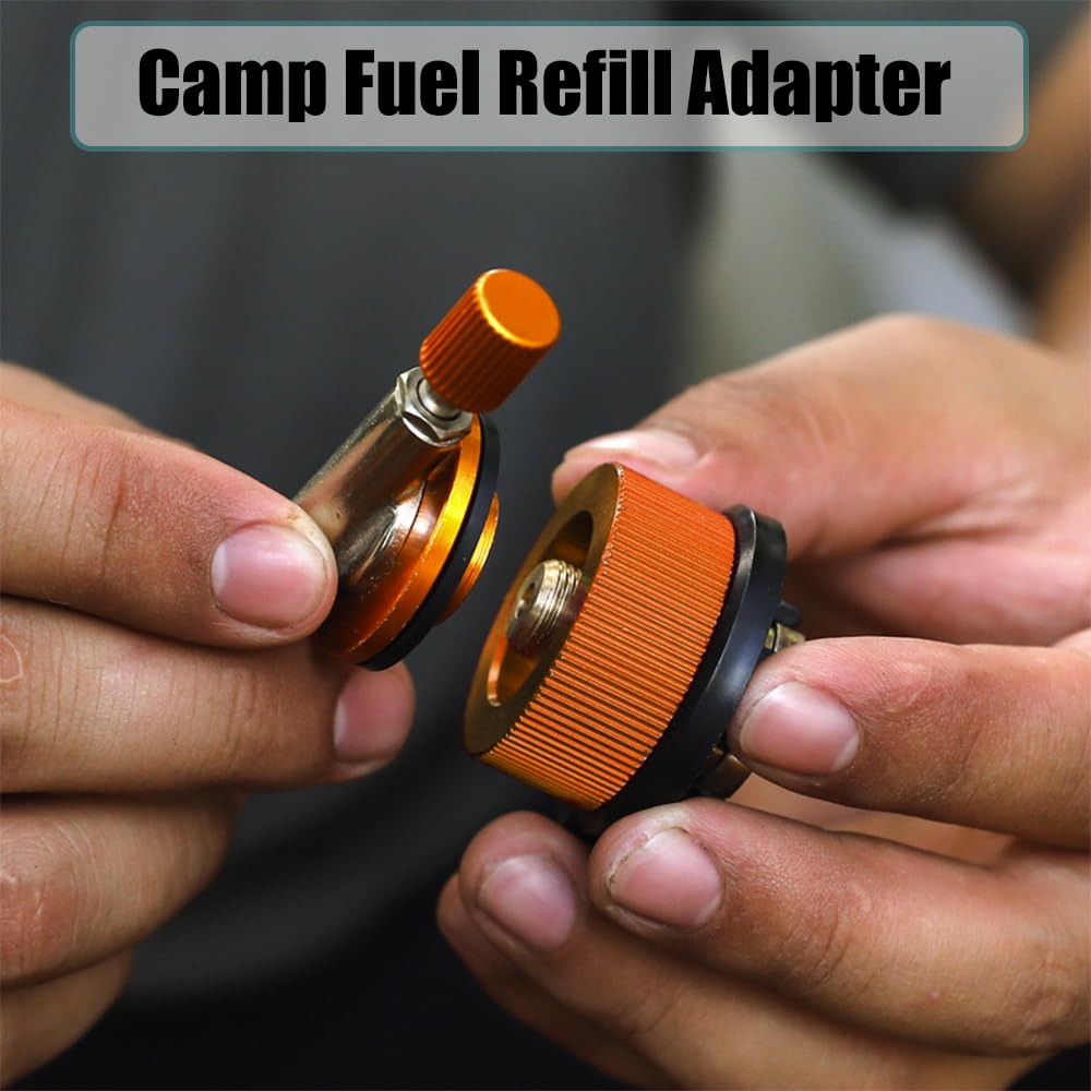 2PCS Butane Fuel Canister Adapter Butane Canister Nozzle Input Camping Stove Adapter Golden Camp Fuel Refill Adapter Propane to Butane Adapter for Camping Hiking Fishing