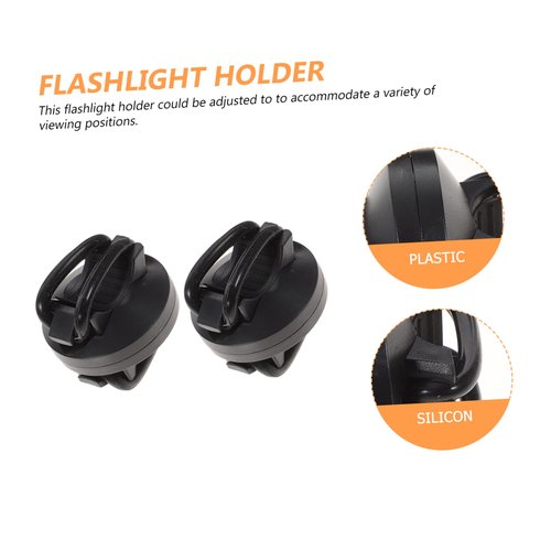 Parliky 2Pcs Adjustable Flashlight Holder for Cycling Hiking Camping Rotating Torch Light Brackets Plastic Front Light Mounting Clips Black