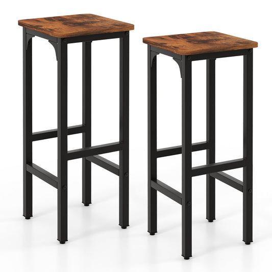 IFANNY Bar Stools Set of 2, 28" Bar Height Stools with Humanized Footrests & Metal Frame, Wood Counter Stool with Adjustable Foot Pads, Industrial Barstools for Kitchen Island, Dining Room (1)