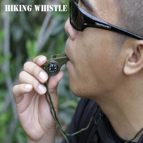 Emergency Whistle with Lanyard, Multi-Functional 3 in1 Survival Gear Compass Thermometer for Outdoor Camping Hiking