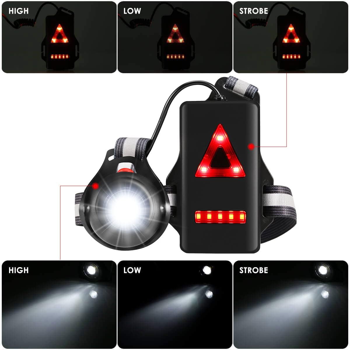 ALOVECO Outdoor Night Running Lights LED Chest Light Back Warning Light with Rechargeable Battery for Camping Hiking Running Jogging Outdoor Adventure (90° Adjustable Beam)