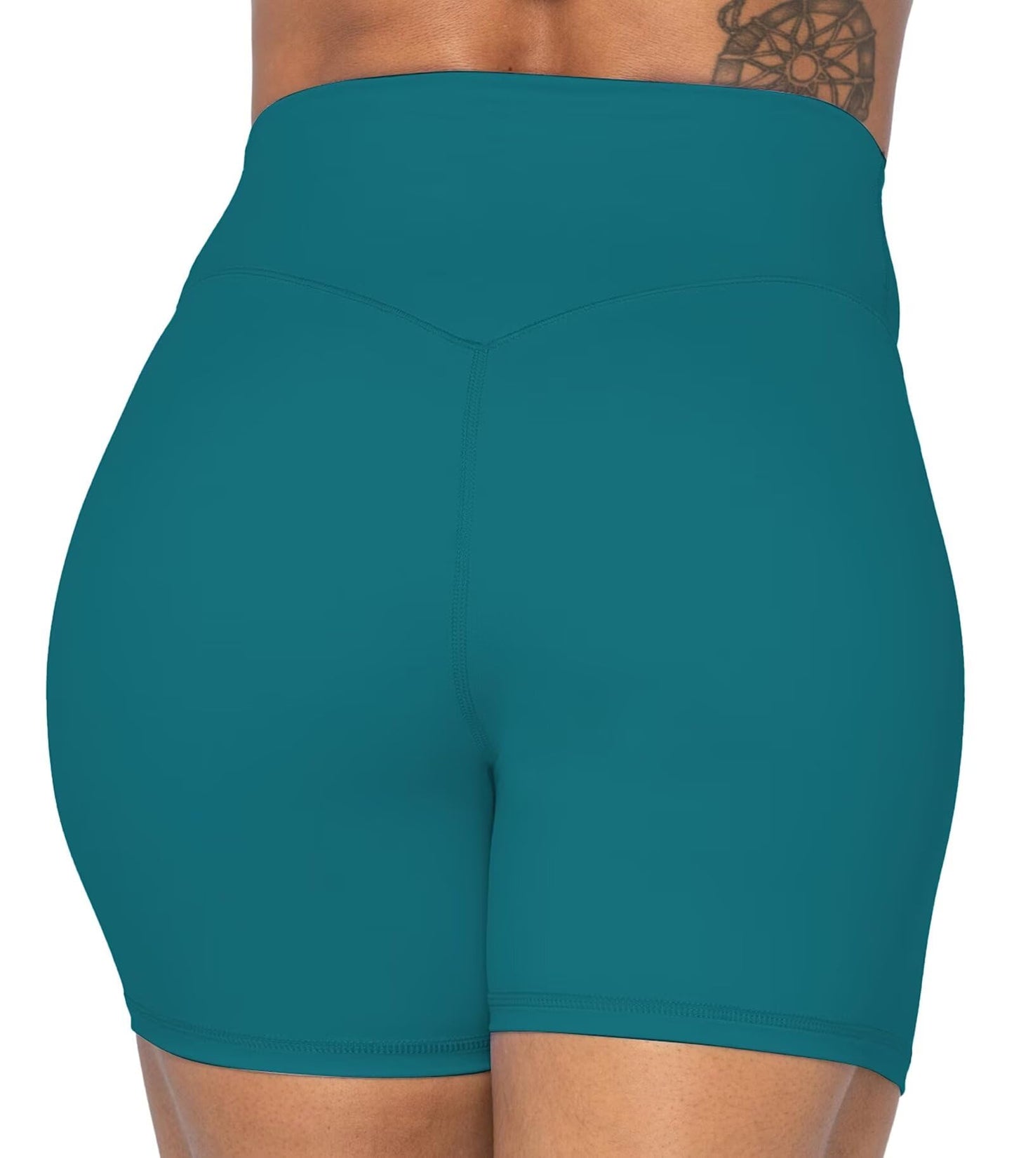 Sunzel No Front Seam High Waist Biker Shorts for Women, Squat Proof Yoga Workout Gym Bike Shorts 5" Inseam Deep Lagoon Large