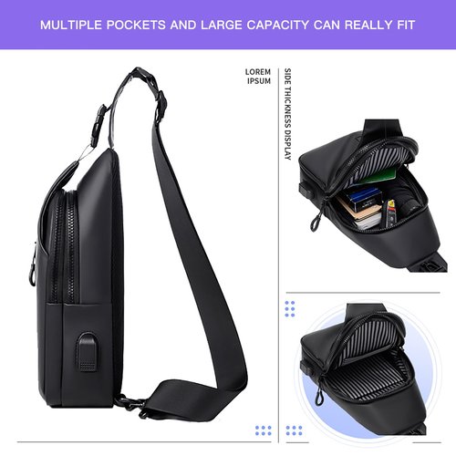 YWOTF Lightweight Sling Bag Waterproof crossbody Sling Backpack bag Cycling and hiking with USB charging port for Men Women (Grey)