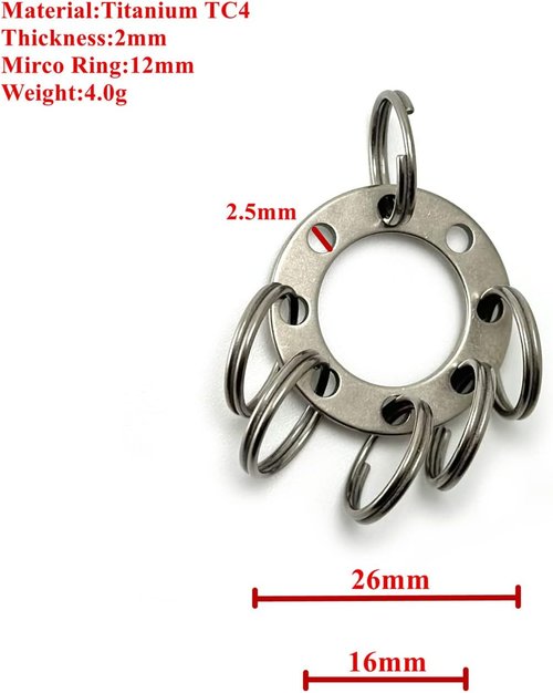 EDC Titanium Accessories UFO UNI-FLEX Organizer Keyring+6pcs 12mm Ti Micro Rings Ti Color